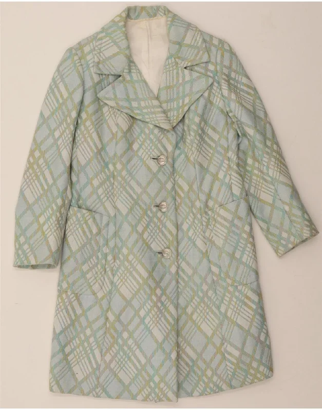 Women's Clothing For Outdoor Events VINTAGE Womens Overcoat UK 10 Small Turquoise Check