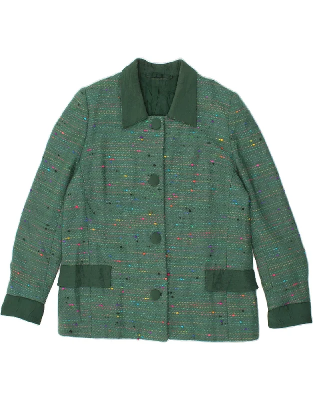 Sophisticated Style VINTAGE Womens 4 Button Blazer Jacket UK 16 Large Green Flecked