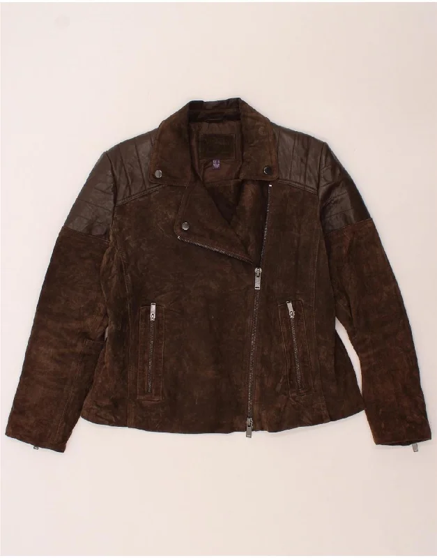 Elegant Women's Fashion MANGO Womens Violeta Suede Jacket UK 14 Medium Brown Leather