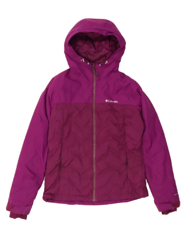Women's Trendy Outfit COLUMBIA Womens Hooded Padded Jacket UK 14 Medium Maroon Colourblock Nylon