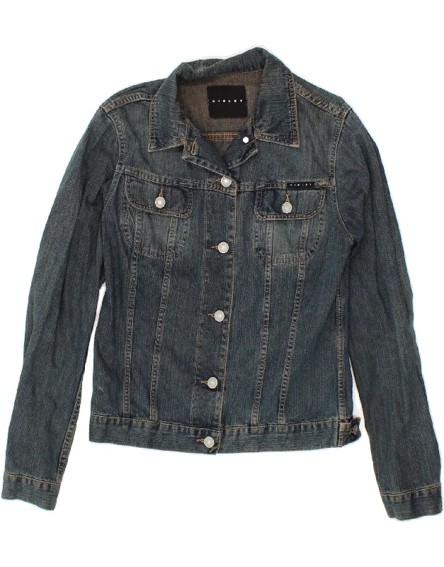 Fashionable Tops for Women SISLEY Womens Denim Jacket UK 10 Small Navy Blue Cotton