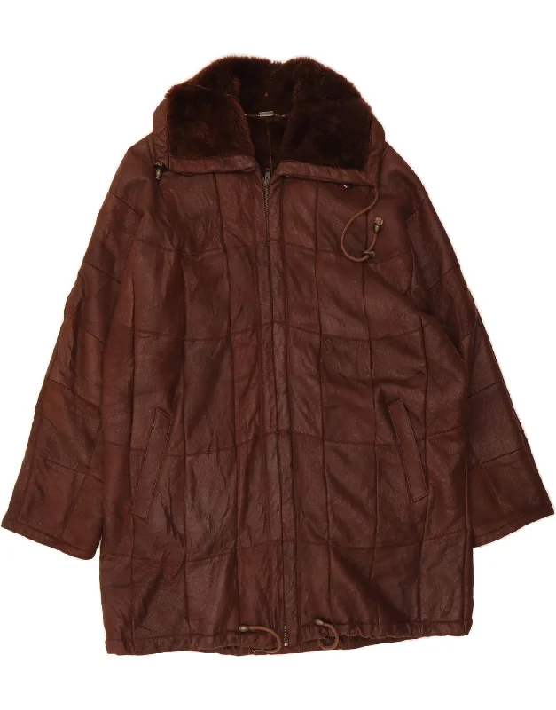 Boutique Dress Online CHRIST Womens Oversized Shearling Jacket EU 38 Medium Brown Patchwork