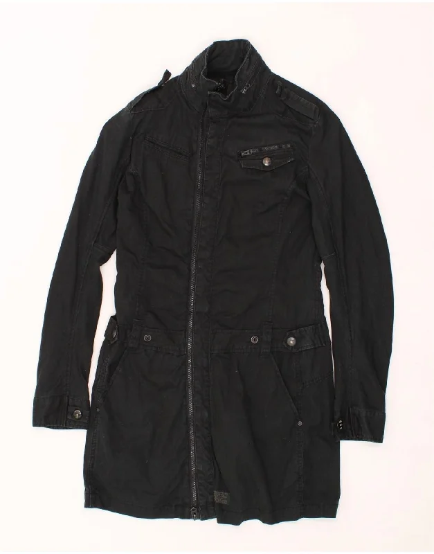 Limited Time Offer G-STAR Womens Military Hooded Overcoat UK 10 Small Black Cotton