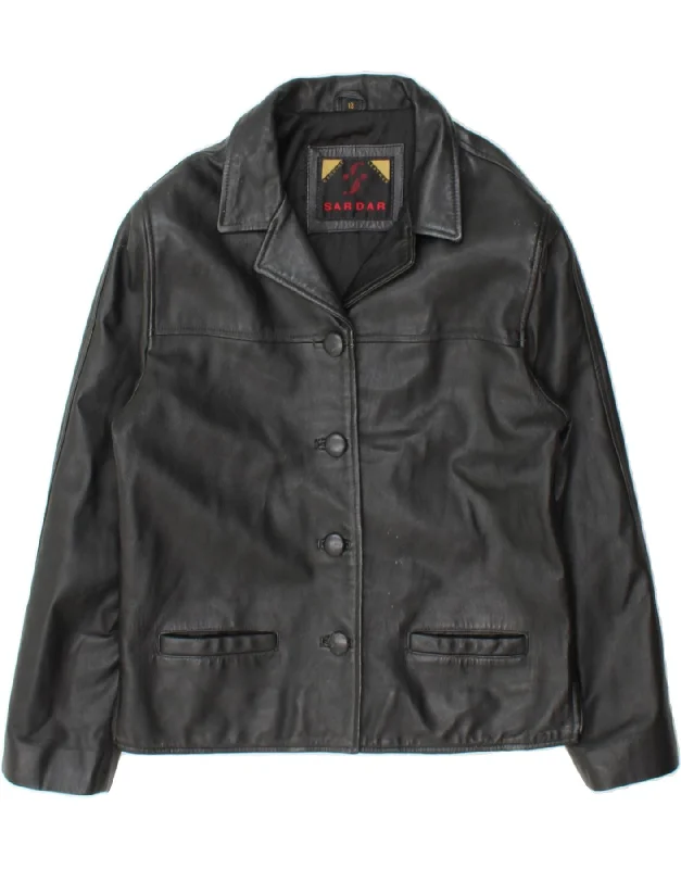 Women's Activewear Attire SARDAR Womens 3/4 Sleeve Leather Jacket UK 12 Medium  Black Leather
