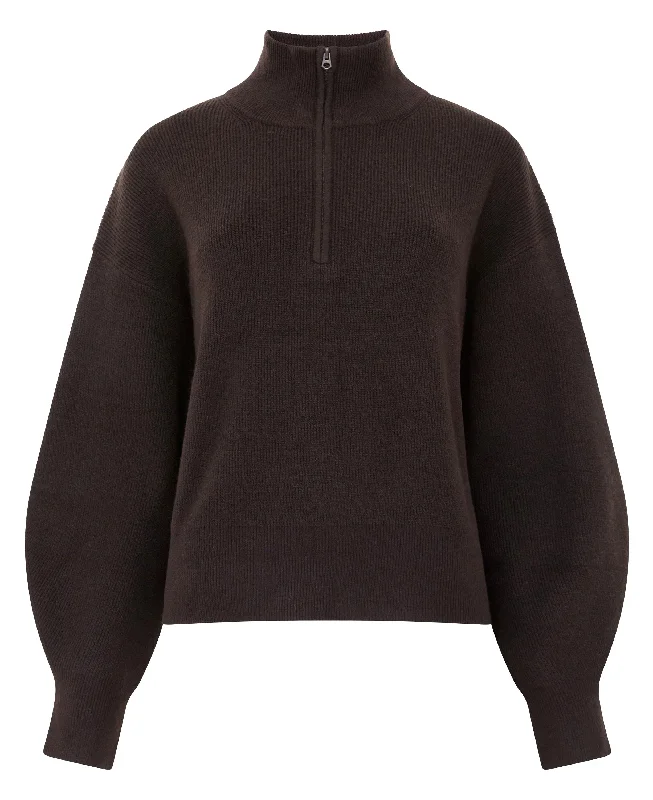 Fashionable Women's Clothing Lightweight Vhari Half Zip Jumper - Chocolate Ganache
