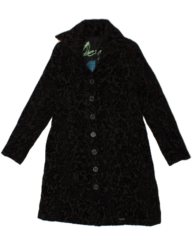 Clothes Women DESIGUAL Womens Graphic Overcoat EU 42 Large Black Paisley Viscose