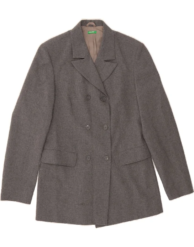 Women's Clothing For Outdoor Events BENETTON Womens Double Breasted Blazer Jacket IT 42 Medium Grey Polyester Women's Clothing For Outdoor Events BENETTON Womens Double Breasted Blazer Jacket IT 42 Medium Grey Polyester