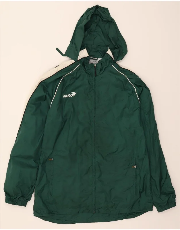 Seasonal Sale JAKO Womens Graphic Hooded Rain Jacket UK 18 XL Green Colourblock Nylon