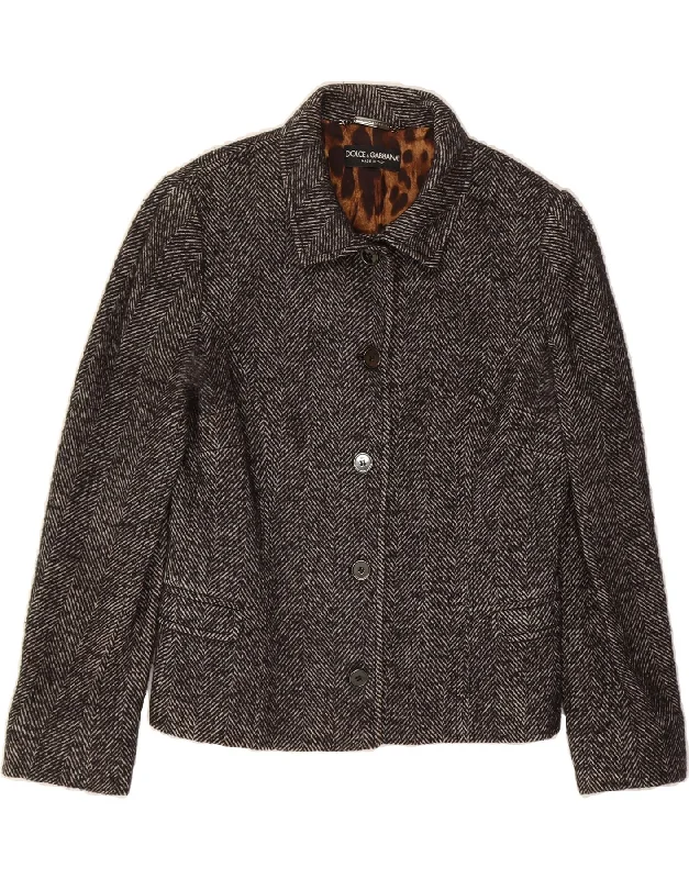 Flash Sale Clothing DOLCE & GABBANA Womens Bomber Jacket IT 44 Medium Grey Chevron Wool