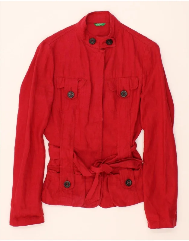 Women's Vacation Outfit BENETTON Womens Utility Jacket IT 38 XS Red Linen