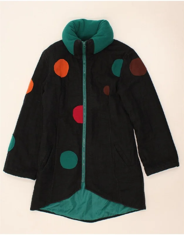 Women's Vacation Outfit VINTAGE Womens Overcoat UK 12 Medium Black Spotted Cotton