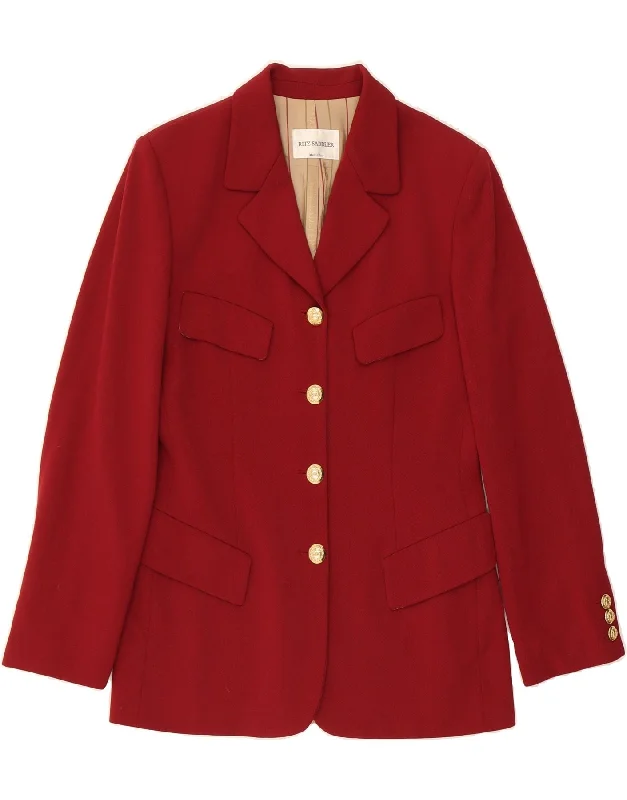 Women's Athletic Apparel RITZ SADDLER Womens 4 Button Blazer Jacket UK 10 Small Maroon Acetate Women's Athletic Apparel RITZ SADDLER Womens 4 Button Blazer Jacket UK 10 Small Maroon Acetate