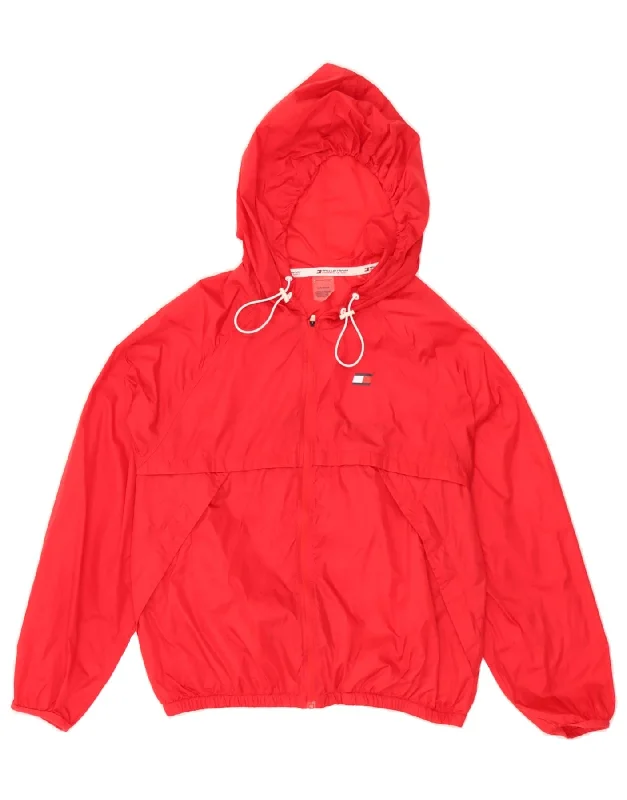 Plus Size Women's Fashion TOMMY HILFIGER Womens Graphic Hooded Rain Jacket UK 10 Small Red Polyamide