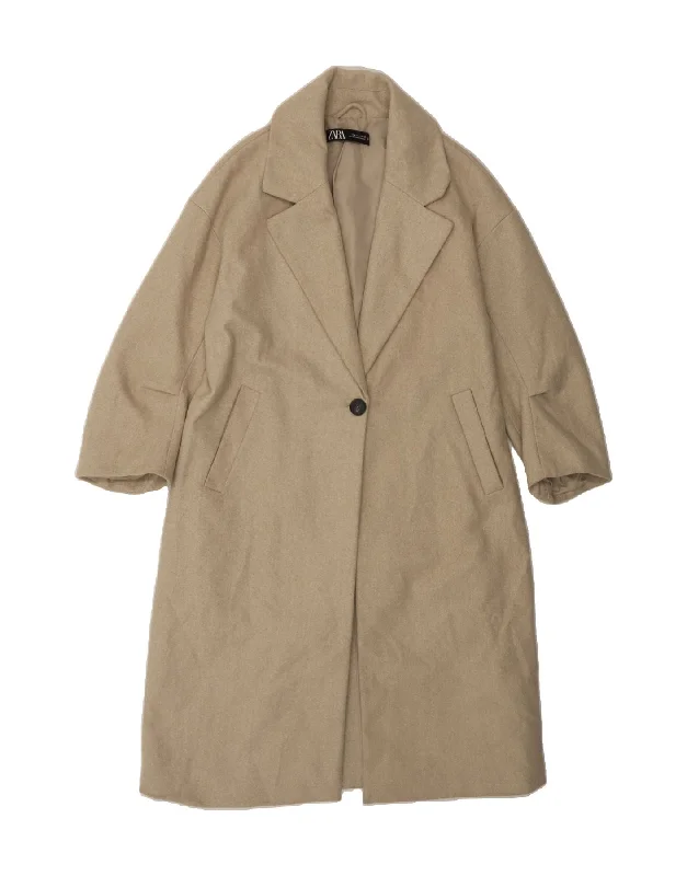 Comfy Women's Outfits for Daily Wear ZARA Womens Overcoat UK 14 Medium Beige Polyester