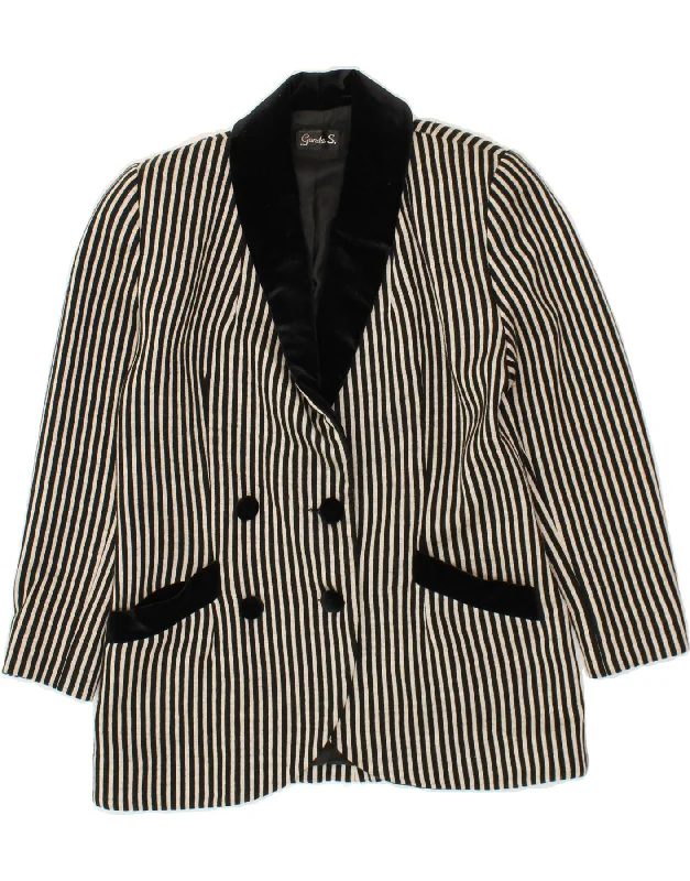 Discount Price VINTAGE Womens Double Breasted Blazer Jacket EU 38 Medium Black Striped