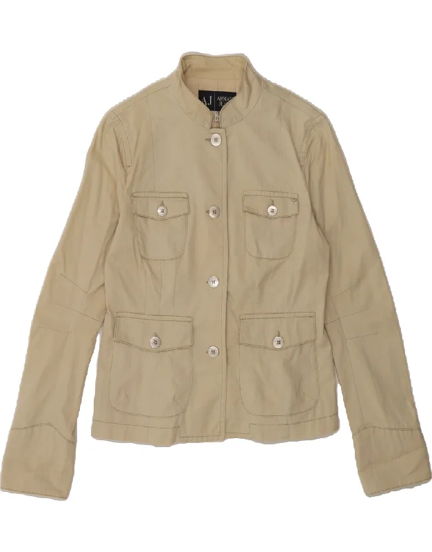 Luxury Women's Clothes ARMANI Womens Utility Jacket US 8 Medium Beige Cotton