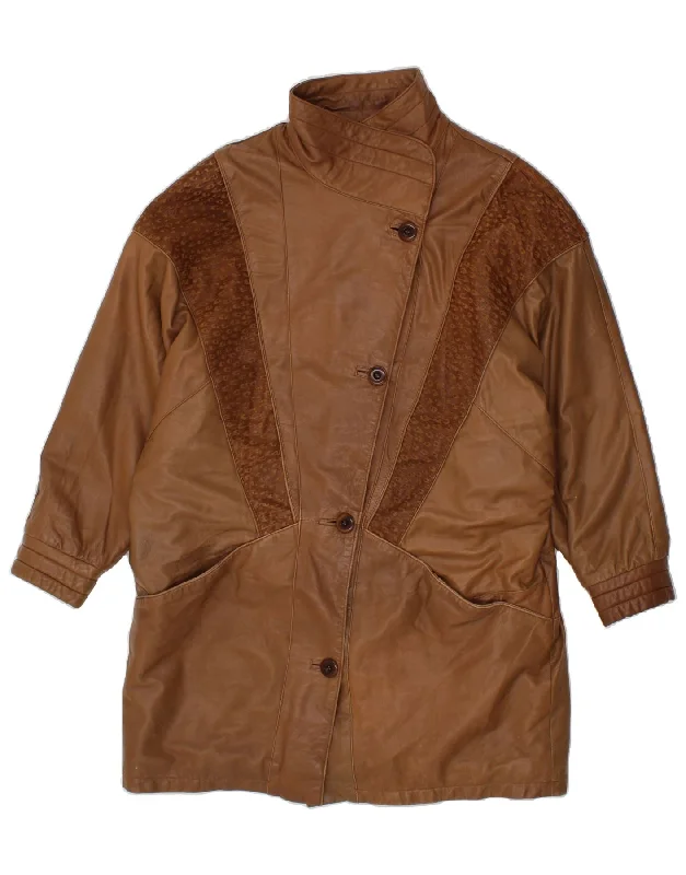 Women's Night-Out Clothes VINTAGE Womens Faux Leather Overcoat UK 18 XL Brown Polyester