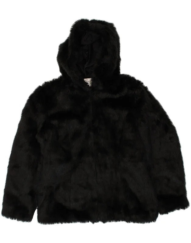 Women's Trendy Outfit SASHA Womens Hooded Faux Fur Jacket UK 16 Large Black Polyester Women's Trendy Outfit SASHA Womens Hooded Faux Fur Jacket UK 16 Large Black Polyester