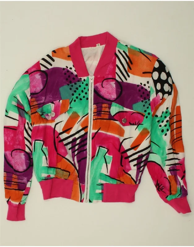 Chic Women's Outfit VINTAGE Womens Abstract Pattern Bomber Jacket EU 38 Medium Multicoloured