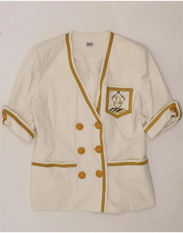 Women's Vacation Outfit Set RENZO Womens Short Sleeve Double Breasted Blazer Jacket IT 44 Medium White