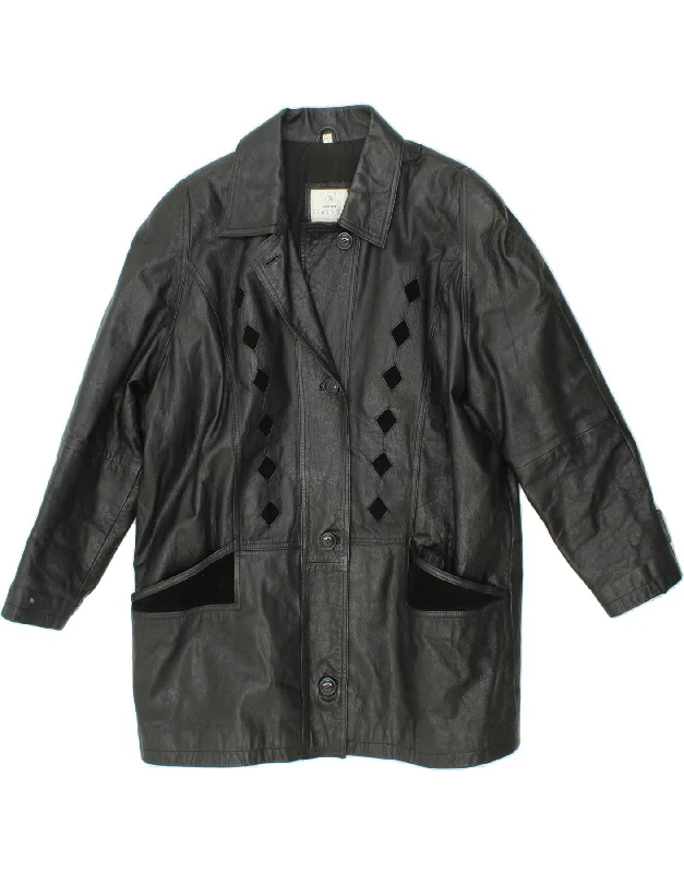 Clothing Store VINTAGE Womens Classic Leather Coat UK 20 2XL Black Argyle/Diamond Leather Clothing Store VINTAGE Womens Classic Leather Coat UK 20 2XL Black Argyle/Diamond Leather