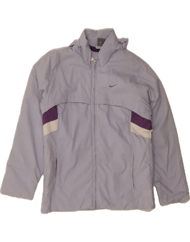 Women's Trendy Attire NIKE Womens Hooded Windbreaker Jacket UK 16 Large Grey Colourblock
