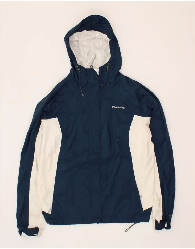 Chic Women's Clothing COLUMBIA Womens Hooded Rain Jacket UK 18 XL Navy Blue Colourblock Nylon