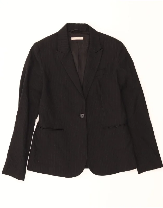 End of Season Sale STEFANEL Womens 1 Button Blazer Jacket IT 42 Medium Black Pinstripe