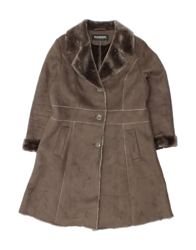 Vintage-Inspired Women's Apparel BEAUMONT AMSTERDAM Womens Sherpa Overcoat EU 46 XL Brown