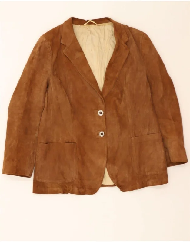 Women Wear Brands VINTAGE Womens Suede 2 Button Blazer Jacket IT 44 Medium Brown Leather