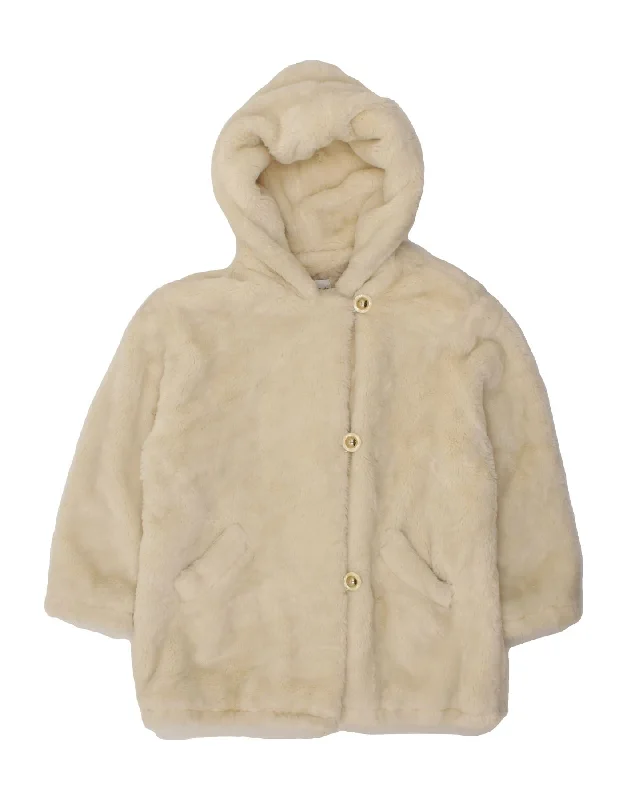 Women's Holiday Apparel VINTAGE Womens Hooded Faux Fur Overcoat UK 18 XL Off White Polyester Women's Holiday Apparel VINTAGE Womens Hooded Faux Fur Overcoat UK 18 XL Off White Polyester
