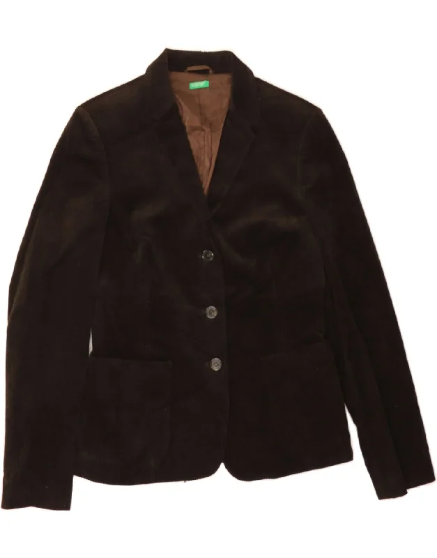 Summer Sale BENETTON Womens 3 Button Corduroy Blazer Jacket IT 44 Medium Brown Cotton