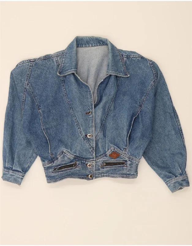 Women's Festive Attire VINTAGE Womens Loose Fit Crop Denim Jacket UK 20 2XL Blue
