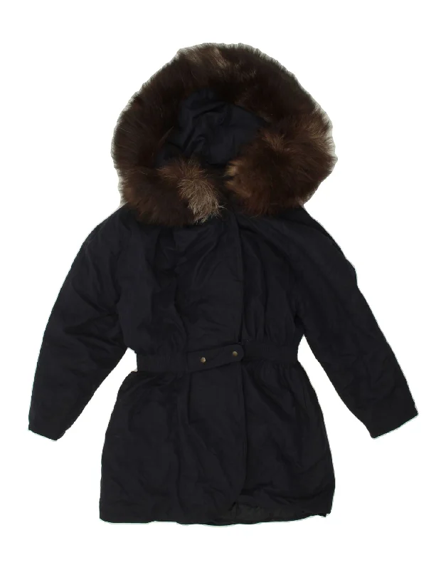 Charming Women's Holiday Apparel VINTAGE Womens Hooded Parka Jacket UK 10 Small Navy Blue Polyester