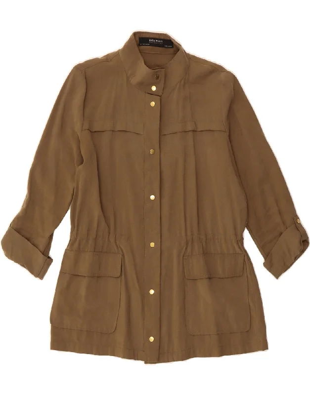 Modern Women's Attire ZARA Womens 3/4 Sleeve Bomber Jacket UK 10 Small Khaki Viscose