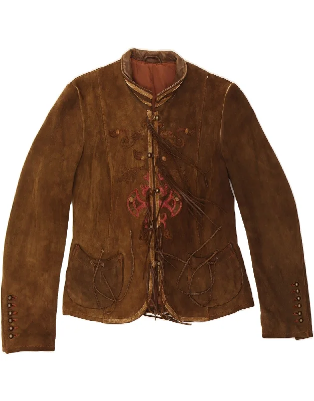 Women's Vintage-Inspired Outfit VINTAGE Womens Suede Jacket EU 36 Small Brown Cotton Women's Vintage-Inspired Outfit VINTAGE Womens Suede Jacket EU 36 Small Brown Cotton