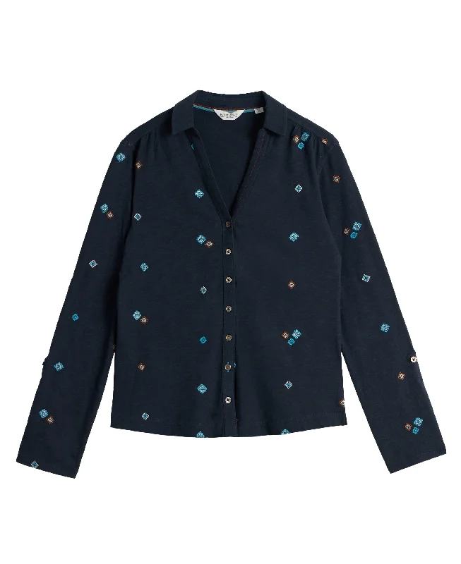 Women's Plus-Size Outfit Annie Embroidered Shirt - Navy Multi