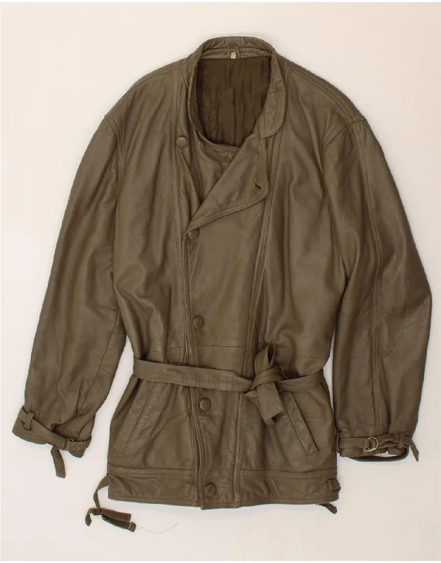 Women's High-End Clothing VINTAGE Womens Leather Coat IT 52 2XL Khaki Leather