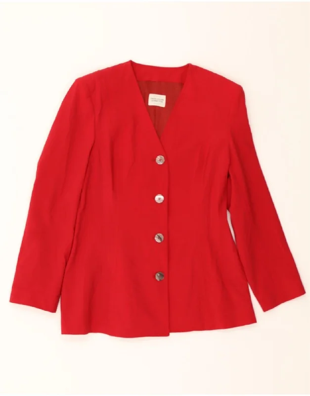 Top 10 Women's Online Clothing Stores BENETTON Womens 4 Button Blazer Jacket IT 44 Medium Red Polyester