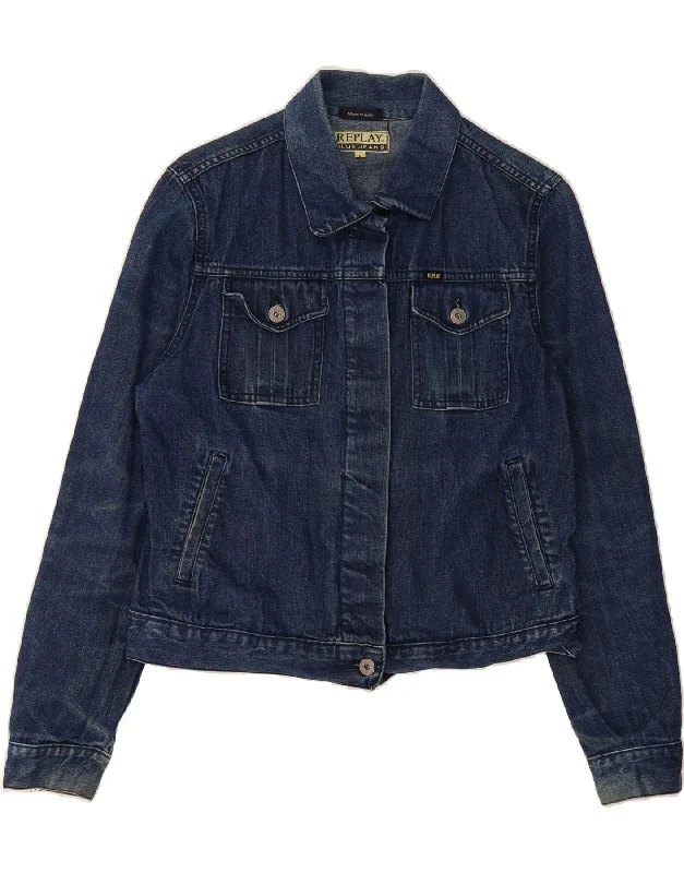 Sustainable Fashion Clothing For Women REPLAY Womens Denim Jacket UK 14 Large Navy Blue Cotton Sustainable Fashion Clothing For Women REPLAY Womens Denim Jacket UK 14 Large Navy Blue Cotton