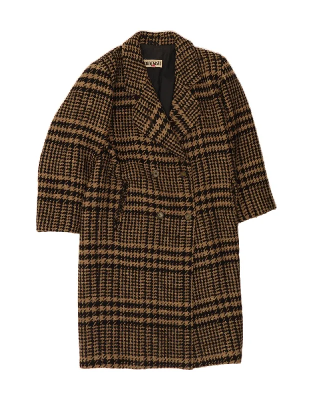 Online Boutiques Best VINTAGE Womens Double Breasted Coat EU 40 Medium Brown Houndstooth