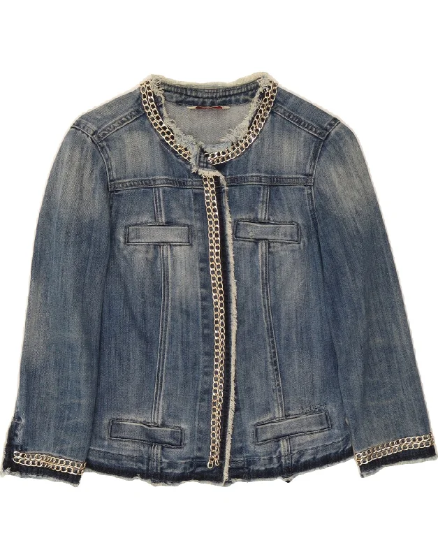 Festival Fashion LIU JO Womens 3/4 Sleeve Denim Jacket IT 42 Medium Blue Cotton