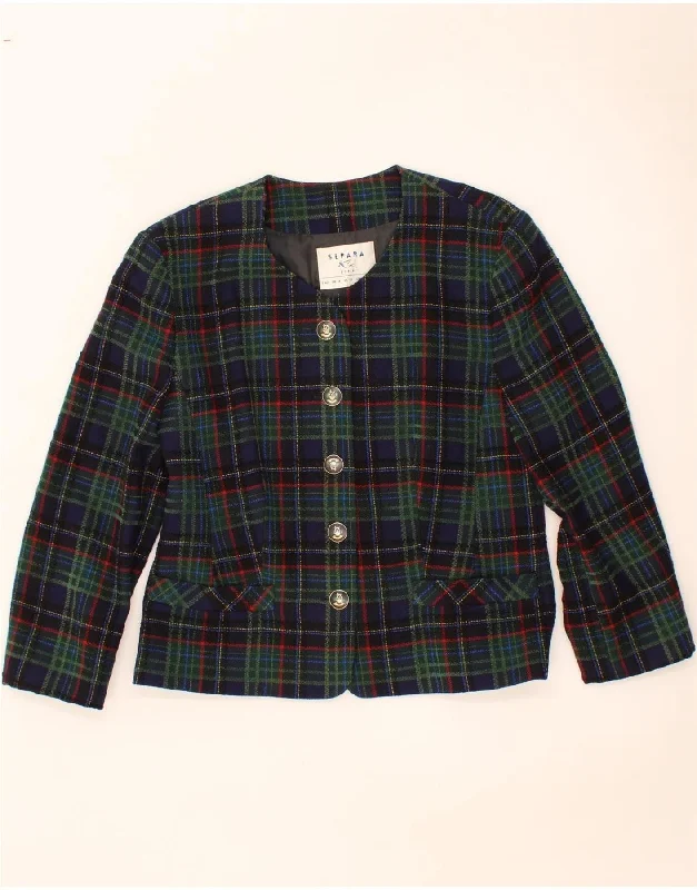 Women's Clothing Online SEPARA Womens 5 Button Blazer Jacket UK 14 Large Green Check Wool
