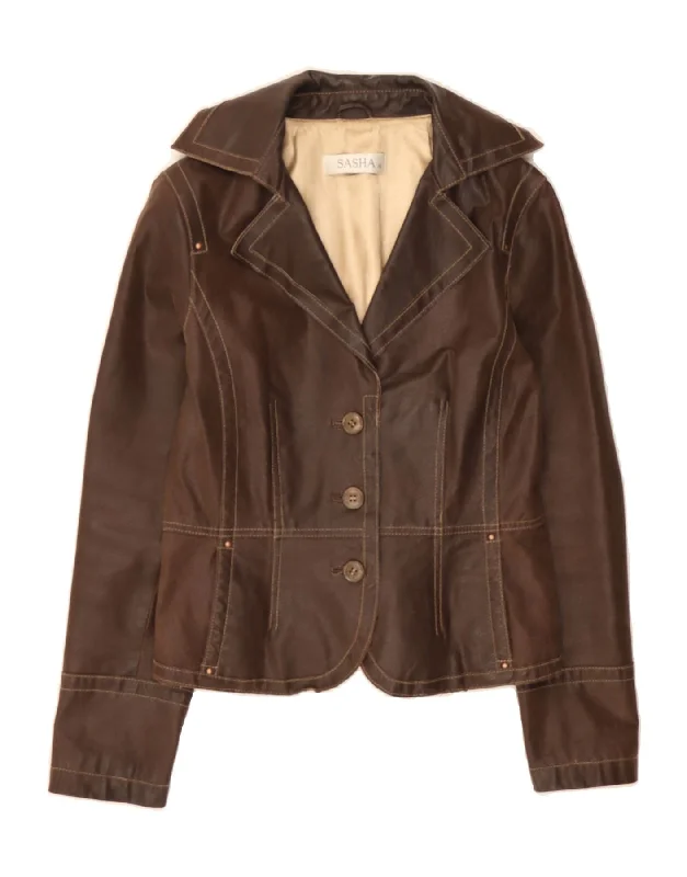Luxury Fashion SASHA Womens Leather Jacket UK 10 Small Brown Leather
