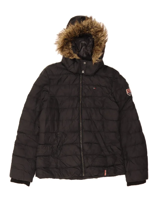 Women Fashion TOMMY HILFIGER Womens Hooded Padded Jacket UK 14 Large Black Polyester Women Fashion TOMMY HILFIGER Womens Hooded Padded Jacket UK 14 Large Black Polyester