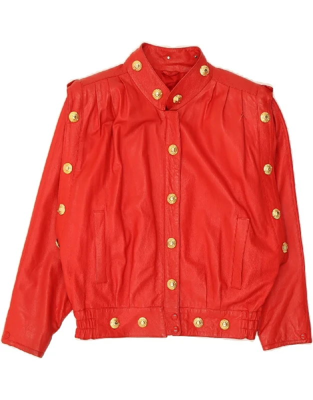 Women's Comfortable Clothes For Weekends VINTAGE Womens Oversized Graphic Leather Jacket IT 40 Small Red Leather Women's Comfortable Clothes For Weekends VINTAGE Womens Oversized Graphic Leather Jacket IT 40 Small Red Leather