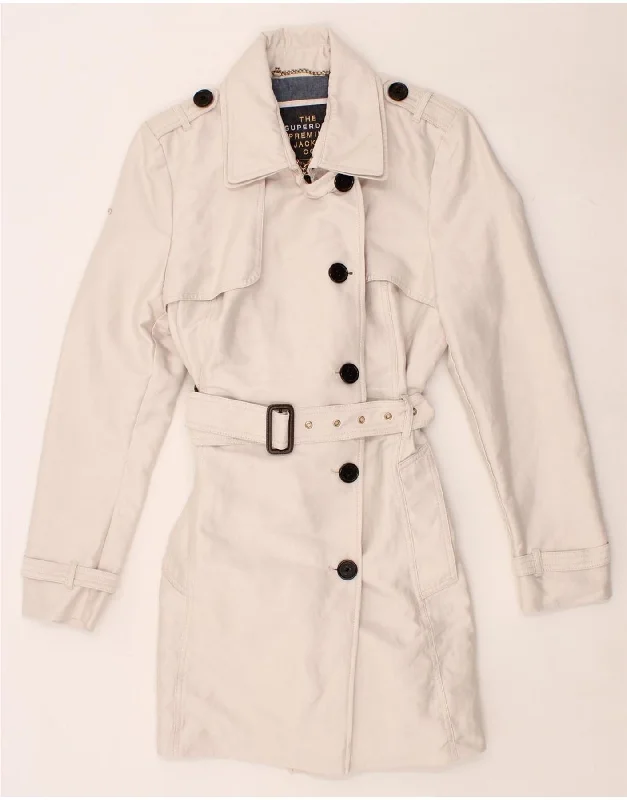 Women Clothes SUPERDRY Womens Trench Coat UK 16 Large Off White Cotton
