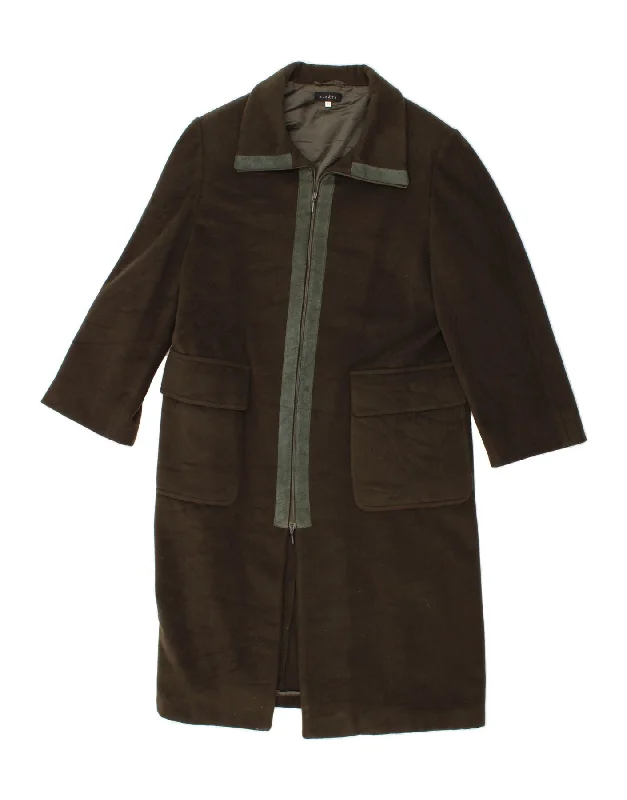 Unique Women's Fashion Pieces ELEKTA Womens Overcoat UK 12 Medium Khaki Colourblock Wool
