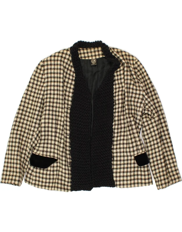 Discount Price VINTAGE Womens Open Blazer Jacket US 12 Large Beige Check Wool