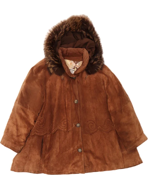 Women's Holiday Outfit VINTAGE Womens Oversized Hooded Suede Jacket IT 46 Large Brown Leather Women's Holiday Outfit VINTAGE Womens Oversized Hooded Suede Jacket IT 46 Large Brown Leather
